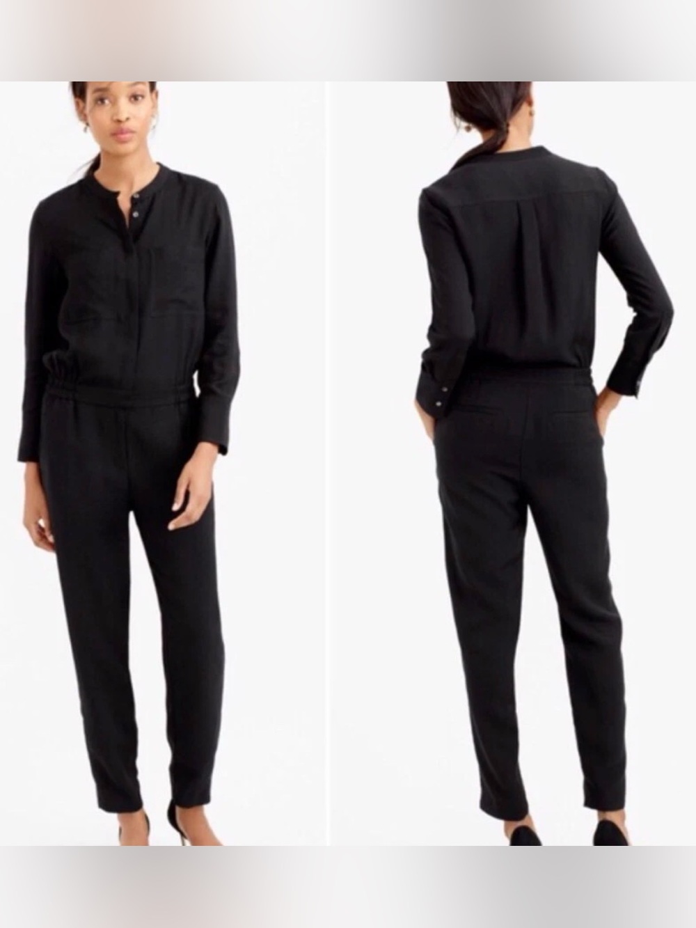 J Crew Black Cotton Crepe Viscose Drapey Oxford Jumpsuit Boilersuit Shirt Tall 4